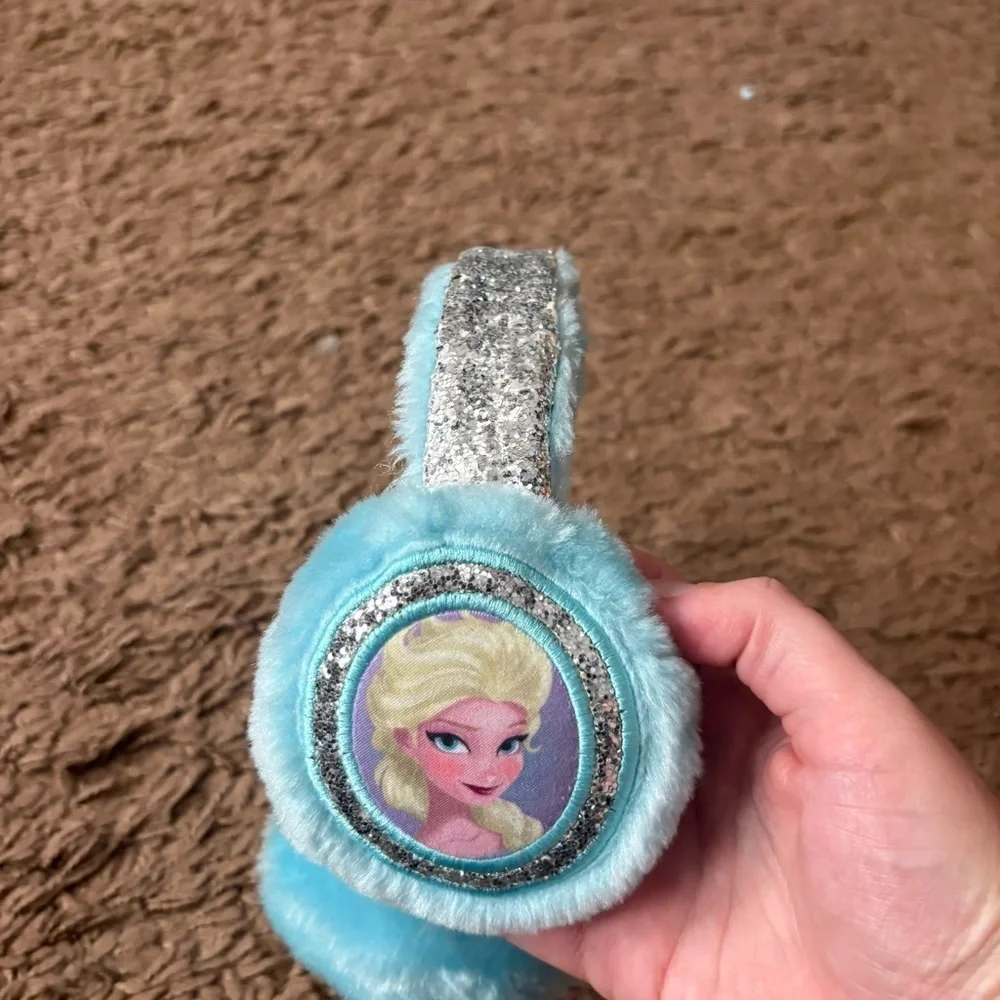 Disney Frozen Plush Earmuffs Blue Silver Glitter Ear Cover Winter Elsa Anna